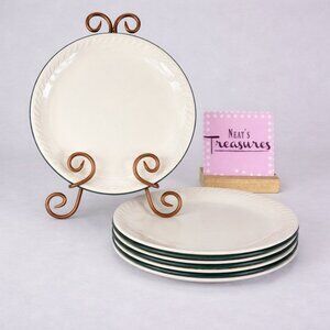 Totally Today White Embossed Rope Green Trim Rim Ceramic 10" Dinner Plates Set 5